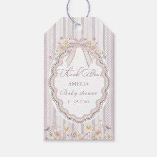 Watercolor Elegant Pastel wildflower bow lace Bab Gift Tags