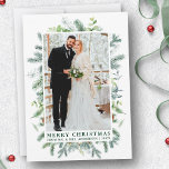 Watercolor Elegant Pine Frame Wedding Photo Green Holiday Card<br><div class="desc">Elegant Watercolor Pine Frame Merry Christmas Wedding Photo Holiday Greenery Card</div>