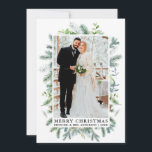Watercolor Elegant Pine Frame Wedding Photo Holiday Card<br><div class="desc">Elegant Watercolor Pine Frame Merry Christmas Wedding Photo Holiday Greenery Folded Card</div>