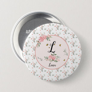 Watercolor Elegant Pink Roses with Butterflies 3 Inch Round Button