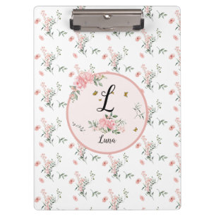 Watercolor Elegant Pink Roses with Butterflies Clipboard