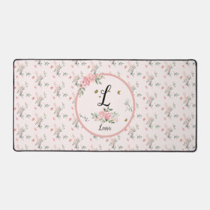 Watercolor Elegant Pink Roses with Butterflies Desk Mat