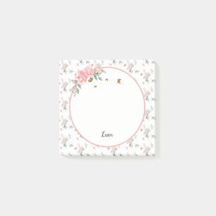 Watercolor Elegant Pink Roses with Butterflies Post-it Notes
