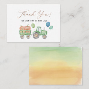 Watercolor Elegant Pumpkin Tractor baby shower tha Card