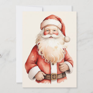 Watercolor Elegant Retro Classic Santa Claus Holiday Card