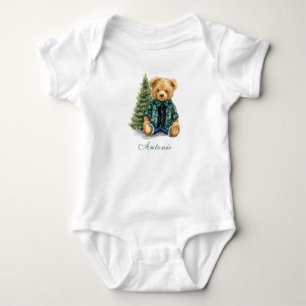 Watercolor Elegant Santa Baby Christmas Baby Showe Bodysuit
