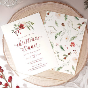 Watercolor Elegant Script Christmas Dinner Invitation