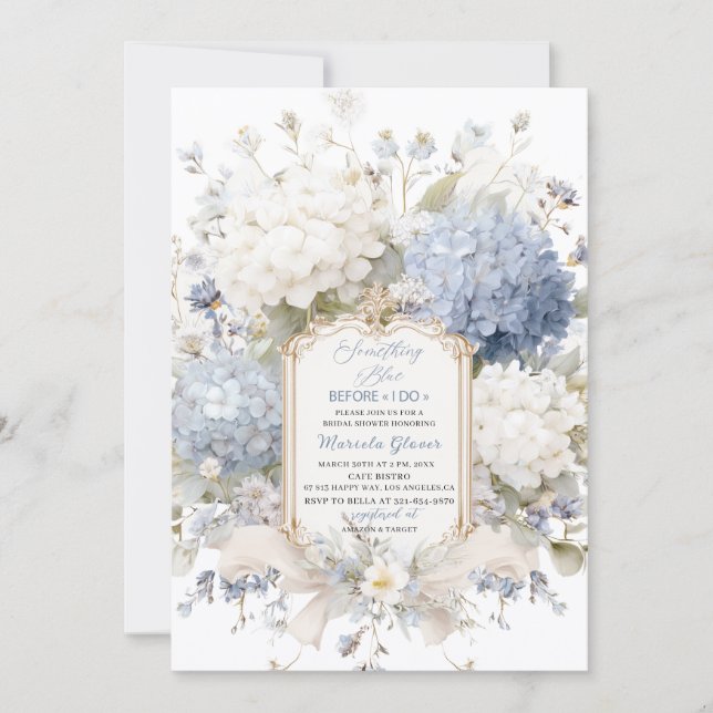 Watercolor Elegant  Something Blue Bridal Shower Invitation (Front)