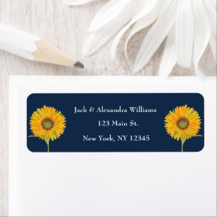 Watercolor Elegant Sunflower Boho Autumn Navy Blue