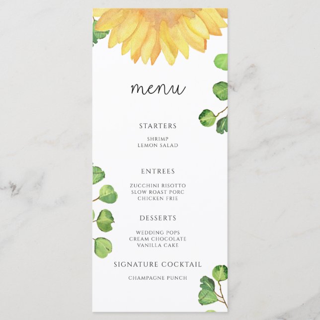 Watercolor elegant sunflower minimalist menu (Front)