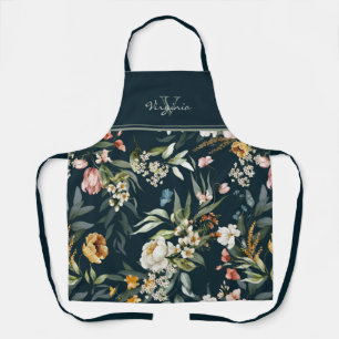 Watercolor Elegant Vintage Floral Name and Initial Apron