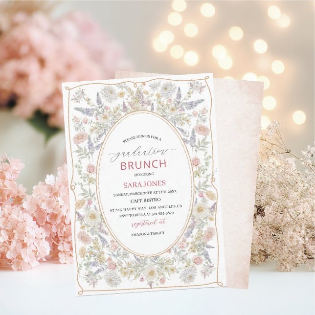 Watercolor Elegant Wildflowers graduatioInvitation Invitation (Creator Uploaded)