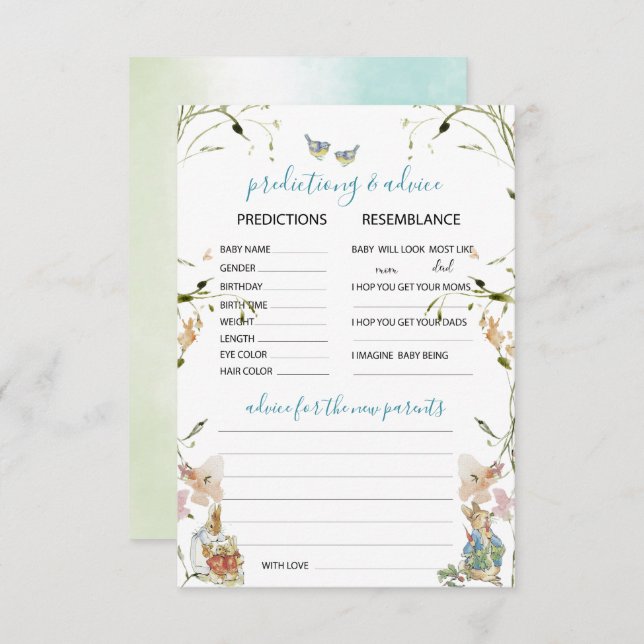 Watercolor Elegant Wildflowers Peter Rabbit  Predi Invitation (Front/Back)