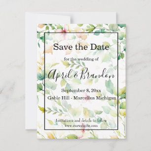 Watercolor elegant wildflowers wedding save the date