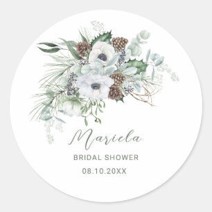 Watercolor Elegant Winter Anemones Flowers Bridal  Classic Round Sticker