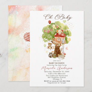 Watercolor Elegant Woodland Party Baby Shower Invitation