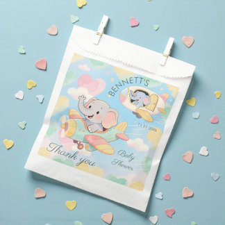 Watercolor Elephant Airplane Baby Shower Favor Bag