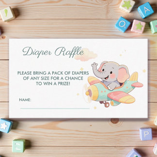 Watercolor Elephant Airplane Diaper Raffle Card