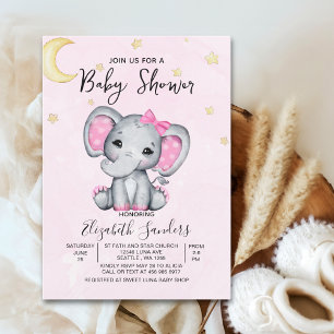 Watercolor Elephant Baby Shower Girl Pink Invitation