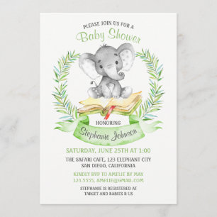 Watercolor Elephant Baby Shower Invitation