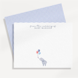 Watercolor Elephant Balloon Blue Nursery note card