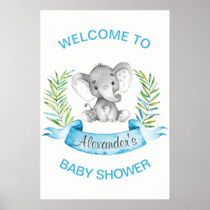 Watercolor Elephant Boy Baby Shower Poster