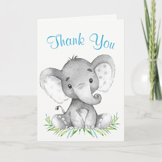 Watercolor Elephant Boy Thank You Card (Front)