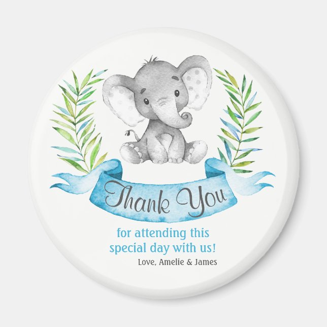 Watercolor Elephant Boy Thank You Magnet (Front)