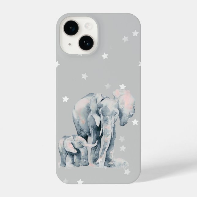 Watercolor Elephant & Calf Baby Animal Wildlife  iPhone Case (Back)