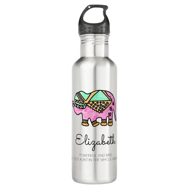 Watercolor elephant colourful modern personalized 710 ml water bottle (Front)
