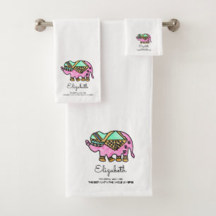 Watercolor elephant colourful modern personalized bath towel set
