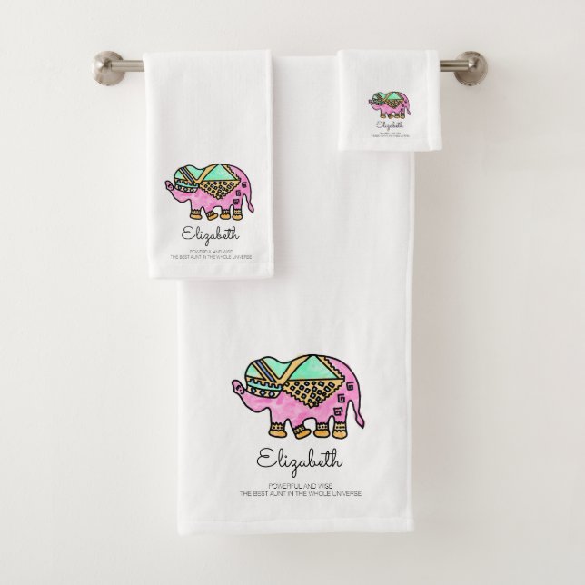 Watercolor elephant colourful modern personalized  bath towel set (Insitu)