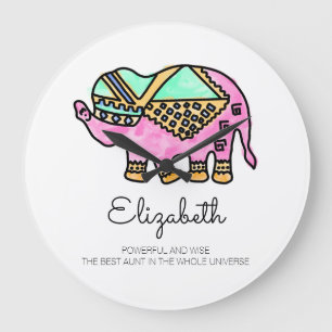Watercolor elephant colourful modern personalized large clock