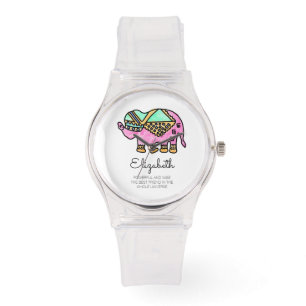 Watercolor elephant colourful modern personalized watch