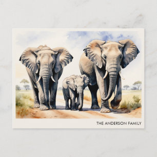 Watercolor Elephant Family Personalized Name Postcard