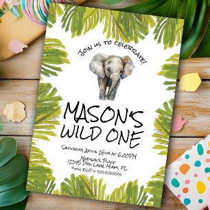 Watercolor Elephant First Birthday Invitation