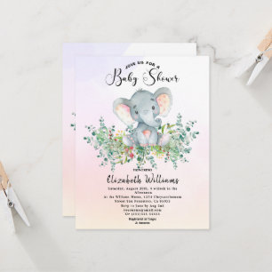 Watercolor Elephant Floral Eucalyptus Baby shower  Invitation