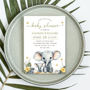Watercolor Elephant Gender Neutral Baby Shower Invitation