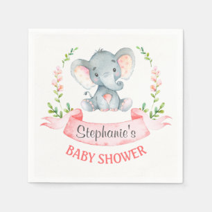 Watercolor Elephant Girl Baby Shower Napkin