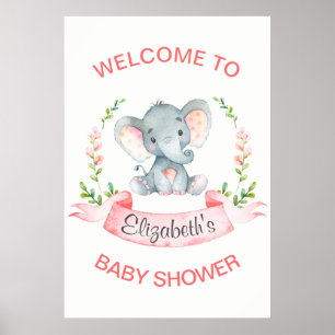Watercolor Elephant Girl Baby Shower Poster
