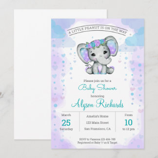 watercolor elephant girl floral Baby Shower  Invitation