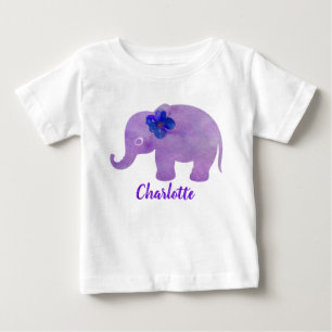Watercolor Elephant Hibiscus Customizable Baby T-Shirt