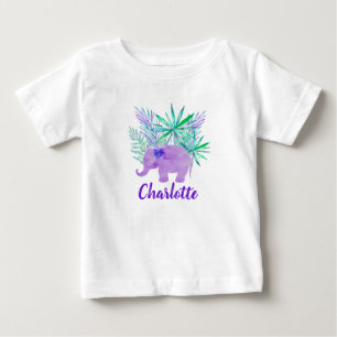 Watercolor Elephant Jungle Tropical Customizable Baby T-Shirt