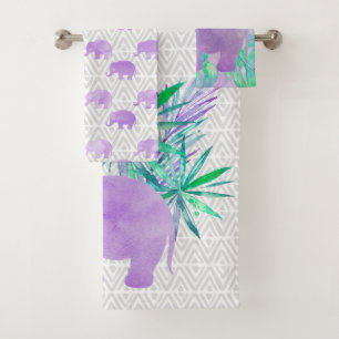 Watercolor Elephant Jungle Tropical Customizable Bath Towel Set
