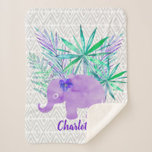 Watercolor Elephant Jungle Tropical Customizable Sherpa Blanket