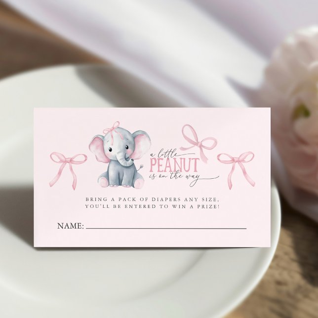 Watercolor Elephant Pink Bow Diaper Raffle Card (Watercolor Elephant Pink Bow Diaper Raffle Card)