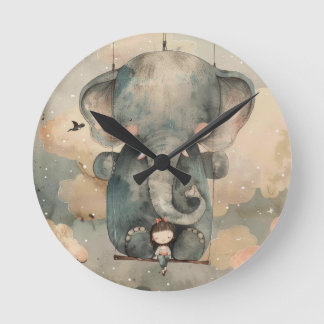 "Watercolor Elephant" Round Clock