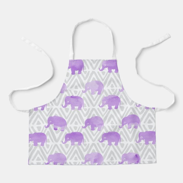Watercolor Elephant Shibori Primitive Chevron Apron (Front)