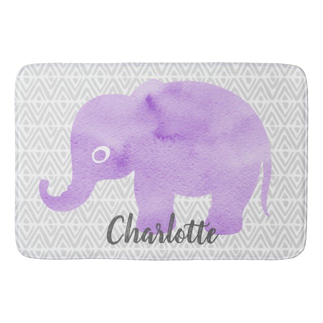 Watercolor Elephant Shibori Primitive Chevron Bath Mat (Front)