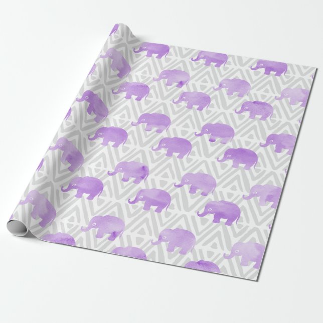Watercolor Elephant Shibori Primitive Chevron Wrapping Paper (Unrolled)